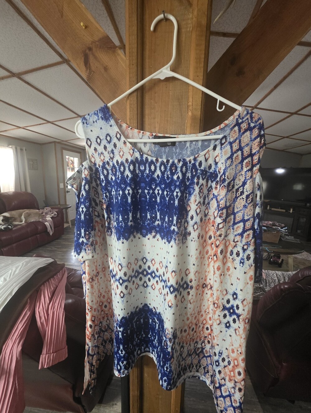 Printed Scoop Neck Tunic in Blue and Coral